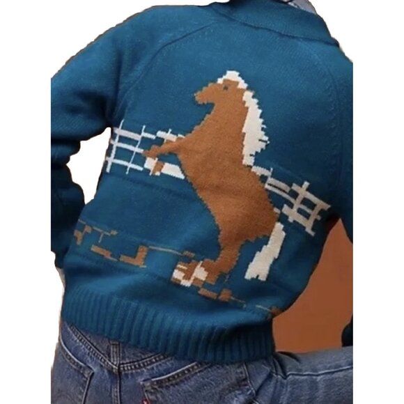 Anthropologie Tiny Horse Knit Zip Front Cardigan Womens S Western Equestrian - Picture 2 of 10